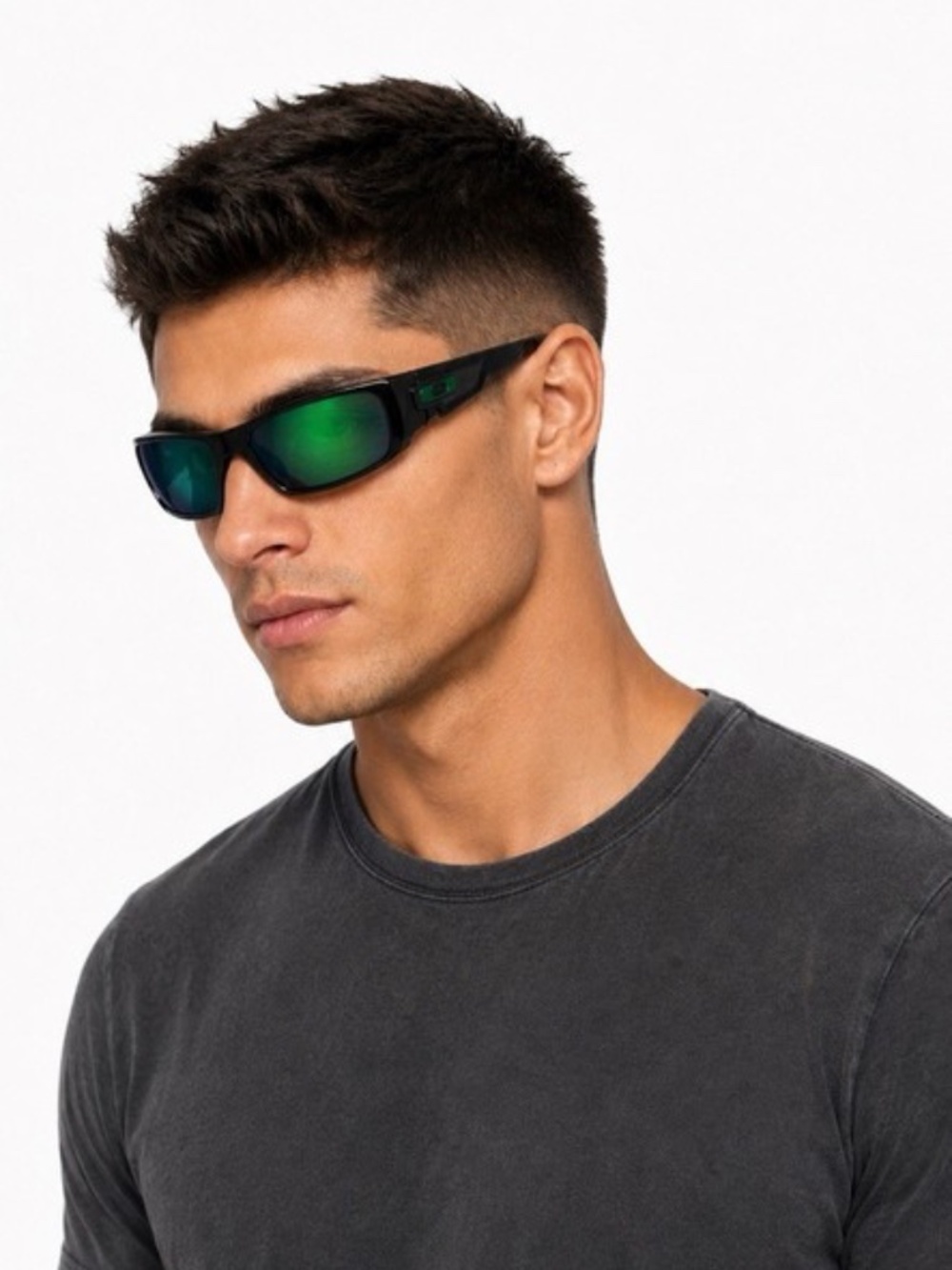 Oakley Crankshaft Sunglasses Mens 60-19-132 Black Green Mirrored Wrap OO9239-02